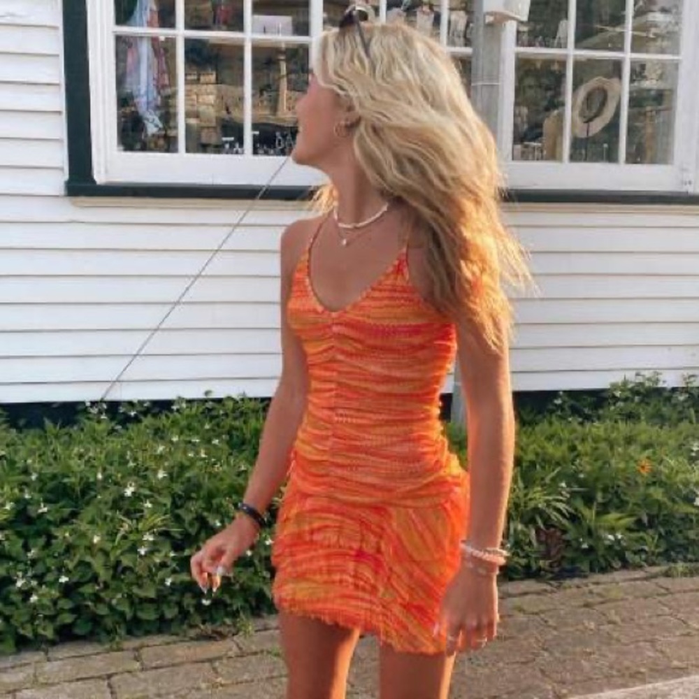 Bright Multicolor Ruch-Front Tiered Dress